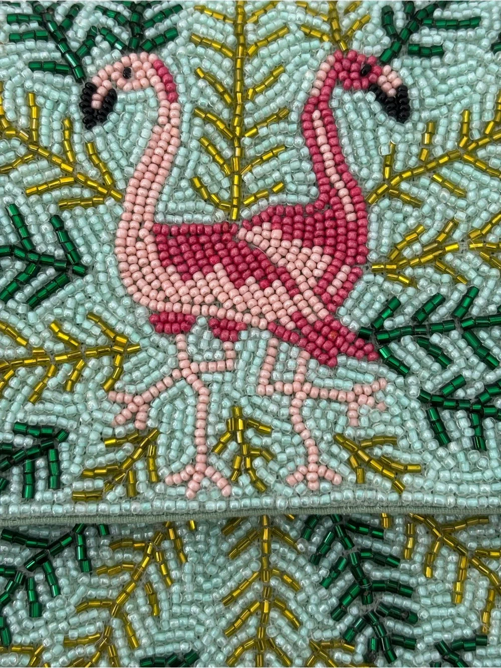 LCD Flamingo Beaded Envelope Clutch NWT Handmade Crossbody Mint Pink